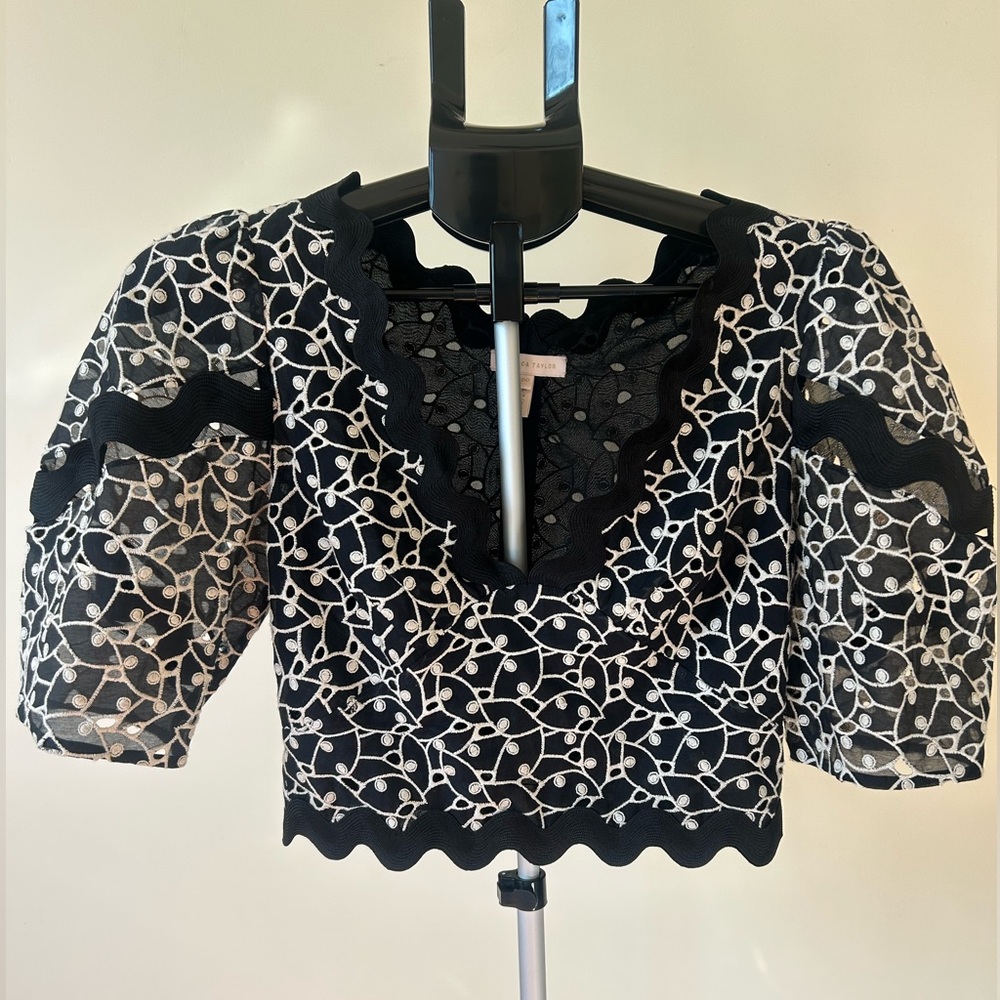 Rebecca Taylor Embroidered Silk-Blend Crop Top | Fits Size S